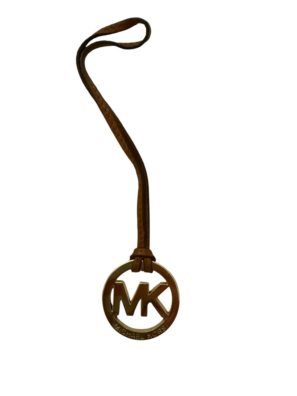 MICHAEL KORS women’s Gold-Tone MK Circle Logo Charm with Brown Strap bag charm - Picture 3 of 8
